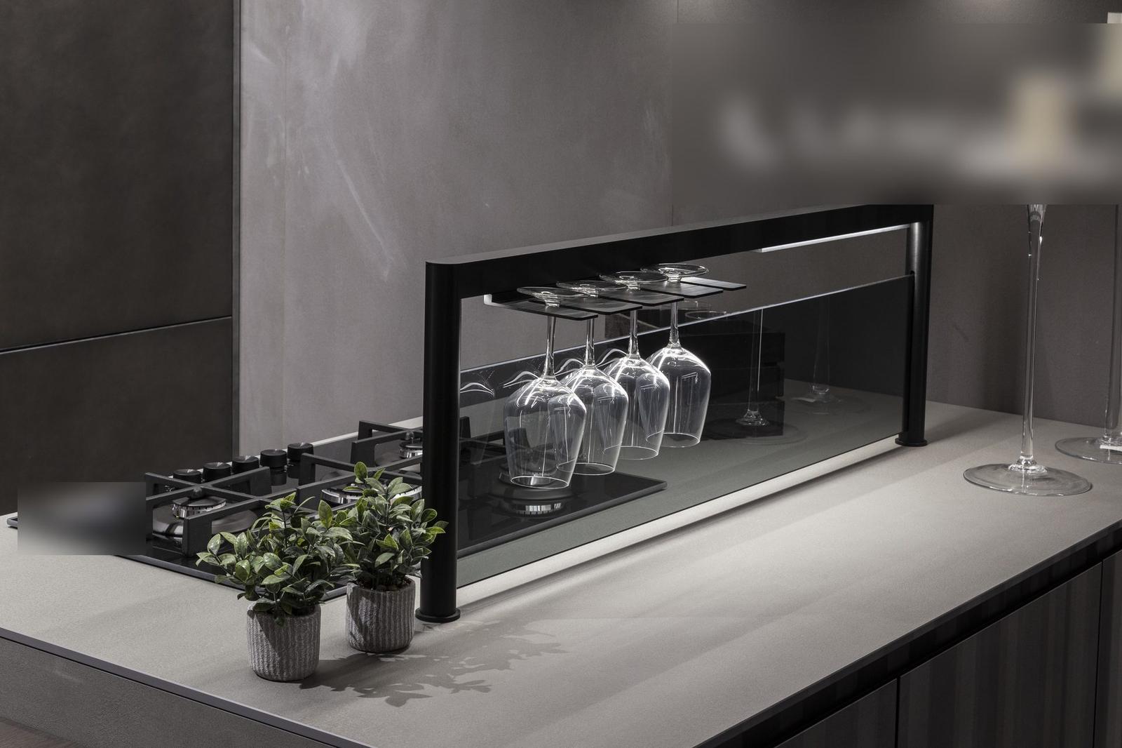 Isola cucina con piano cottura e piante decorative