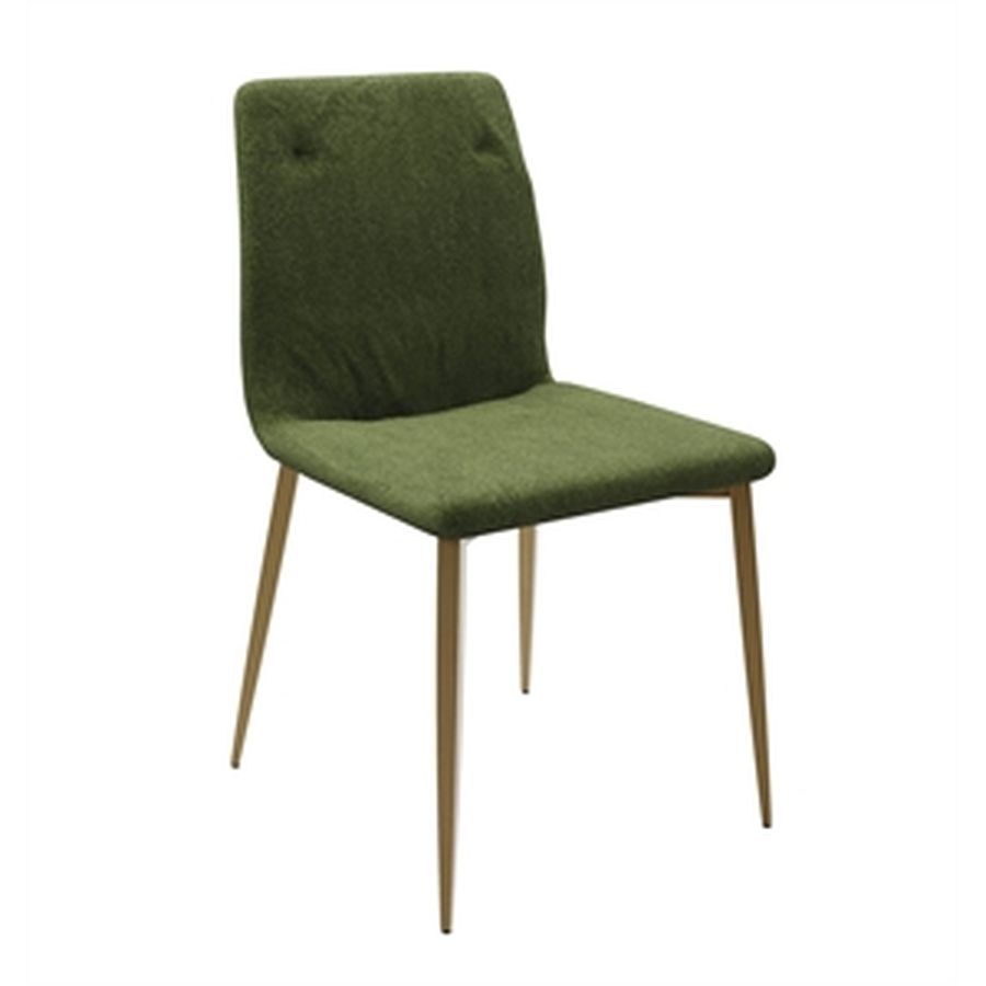 Sedia con schienale scanalato in tessuto verde e gambe color legno