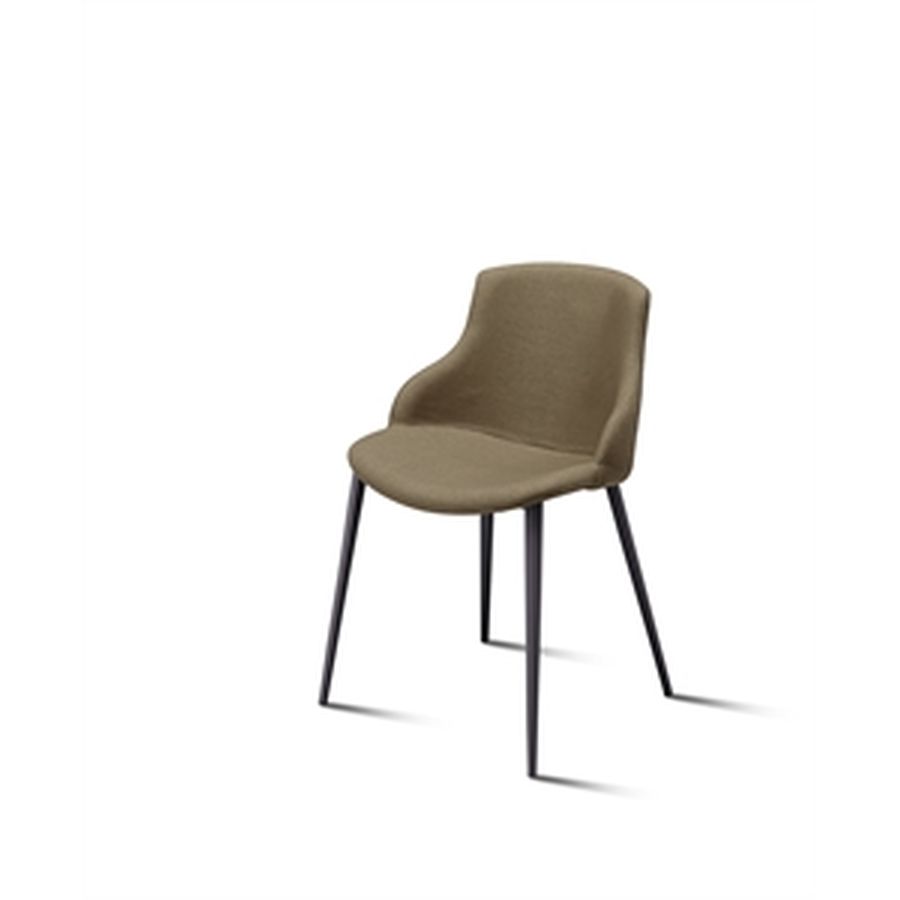 Poltroncina imbottita verde oliva con gambe in metallo nero