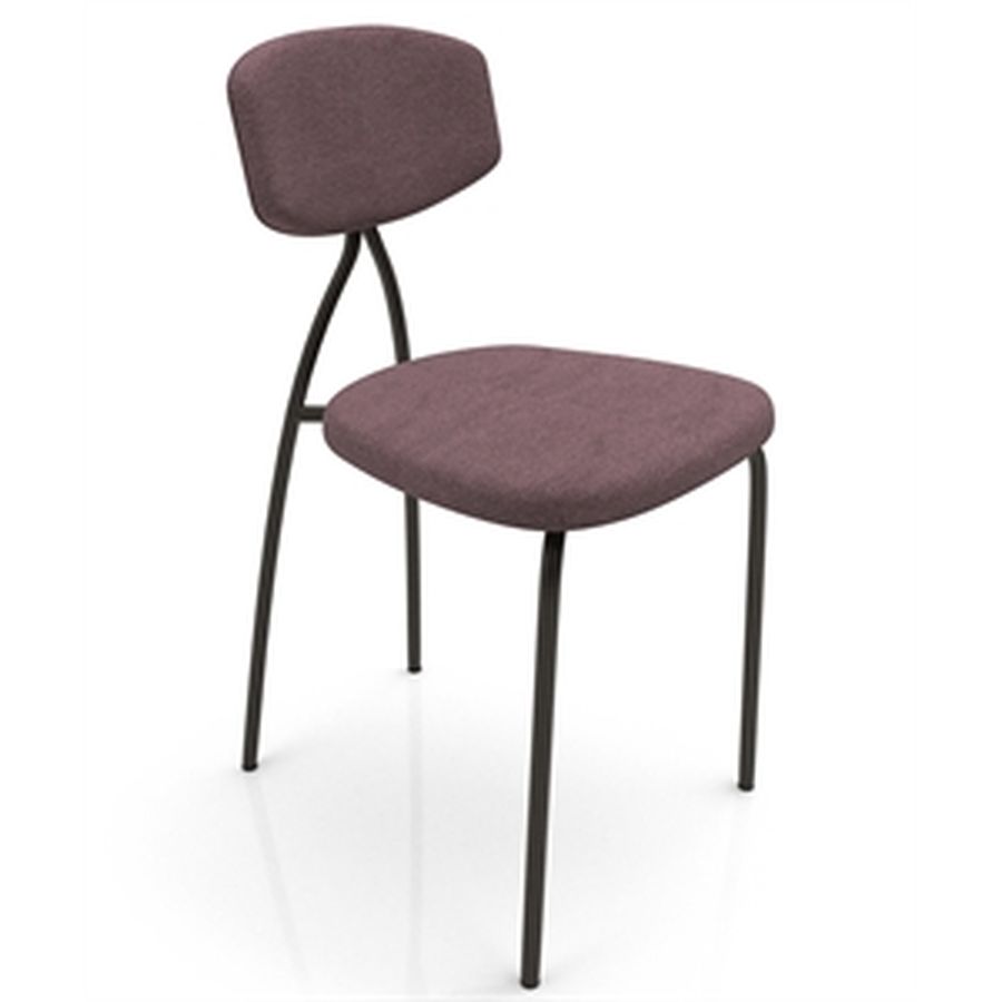 Sedia imbottita bordeaux con schienale arrotondato e gambe sottili nere
